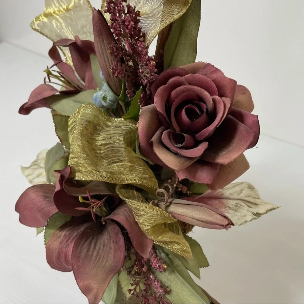 Floral Topiary Elegant Gold Pearls Flowers Victorian Vintage Cottage Home Decor